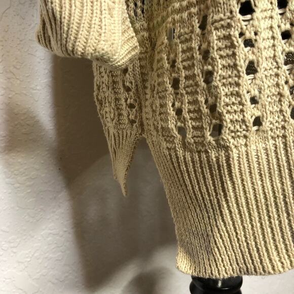 II Sisters tan open crochet knit v neck hooded sweater tunic size M/L - Picture 12 of 16